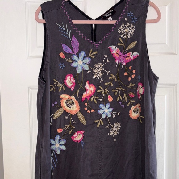 Johnny Was Charcoal Floral Embroidered Midi Dress - Picture 3 of 7
